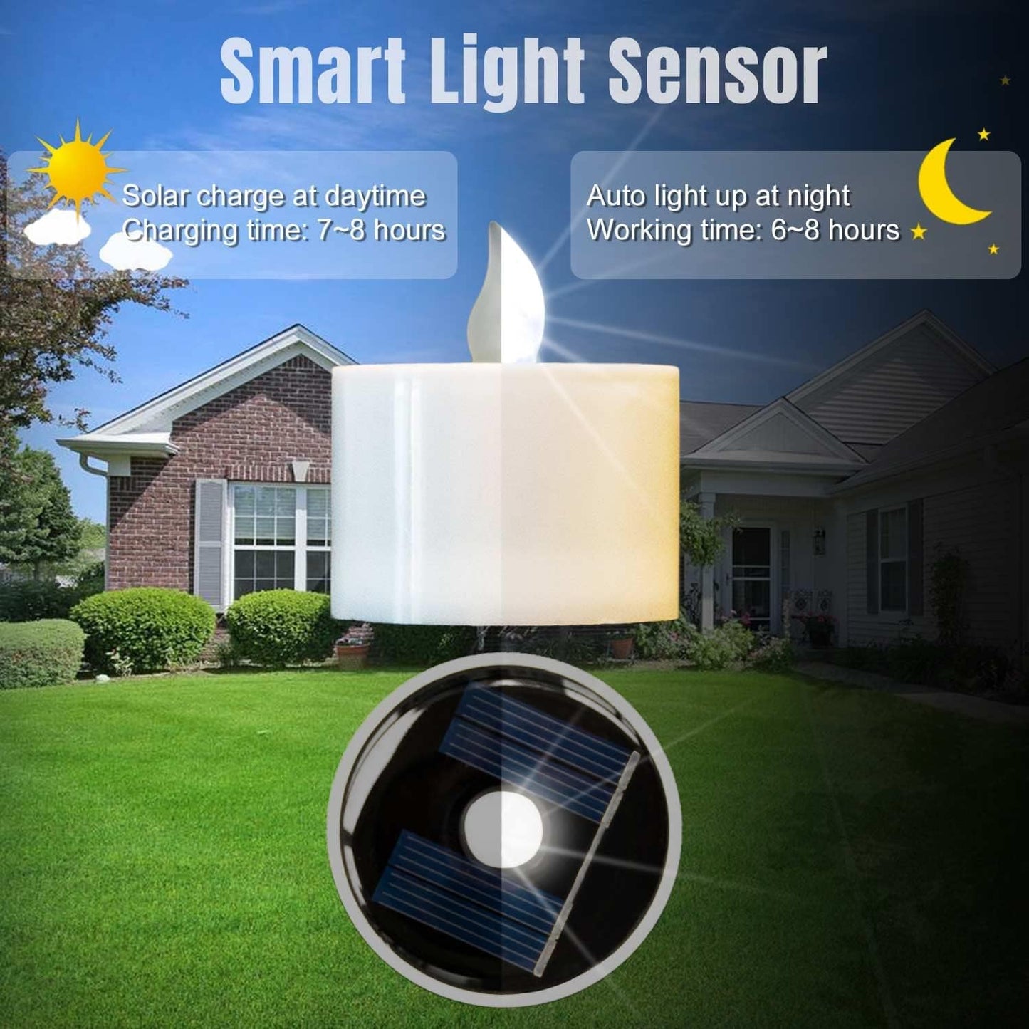 SingTok 6 PCS Solar Powered Tea Light Waterproof Rechargeable Candles, White Flickering LED Flameless Votive Battery Operated for Outdoor Garden Decor