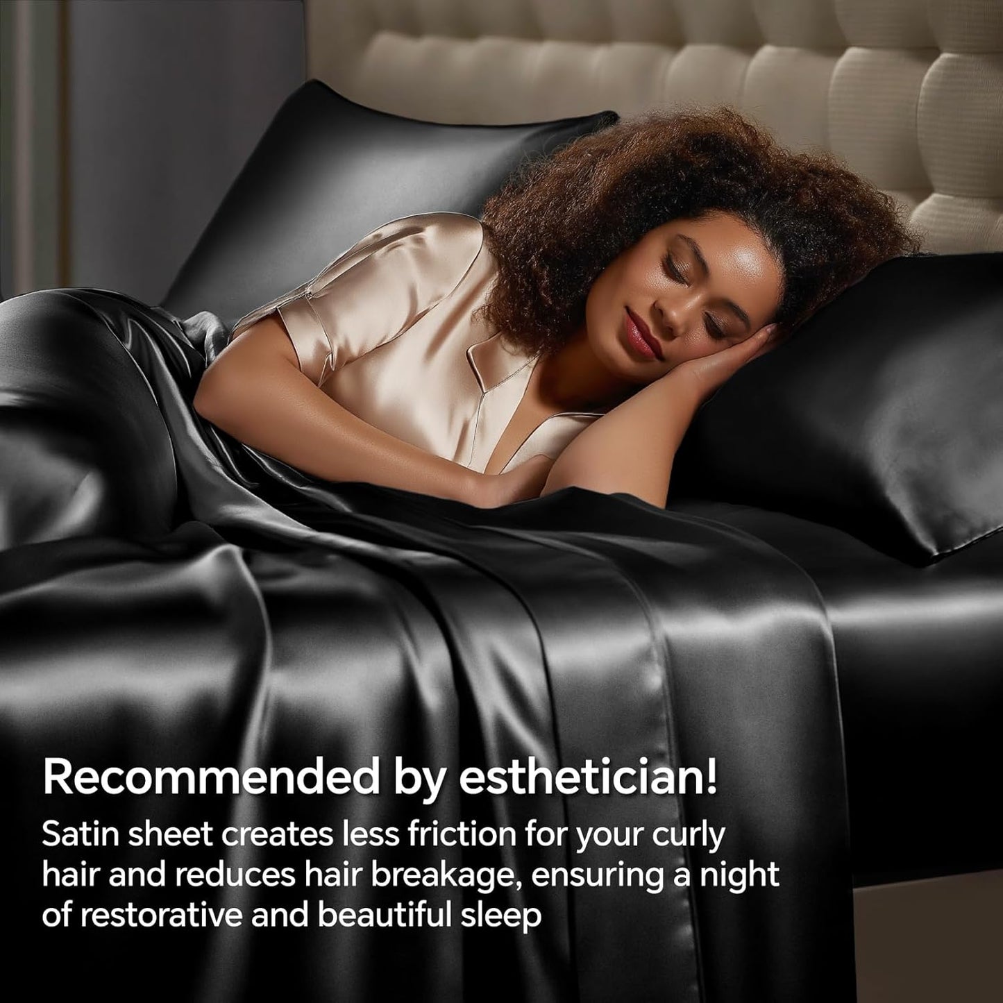 BEDELITE Satin Sheets Queen Size Bed Set, Luxury Soft Black Silky Shee