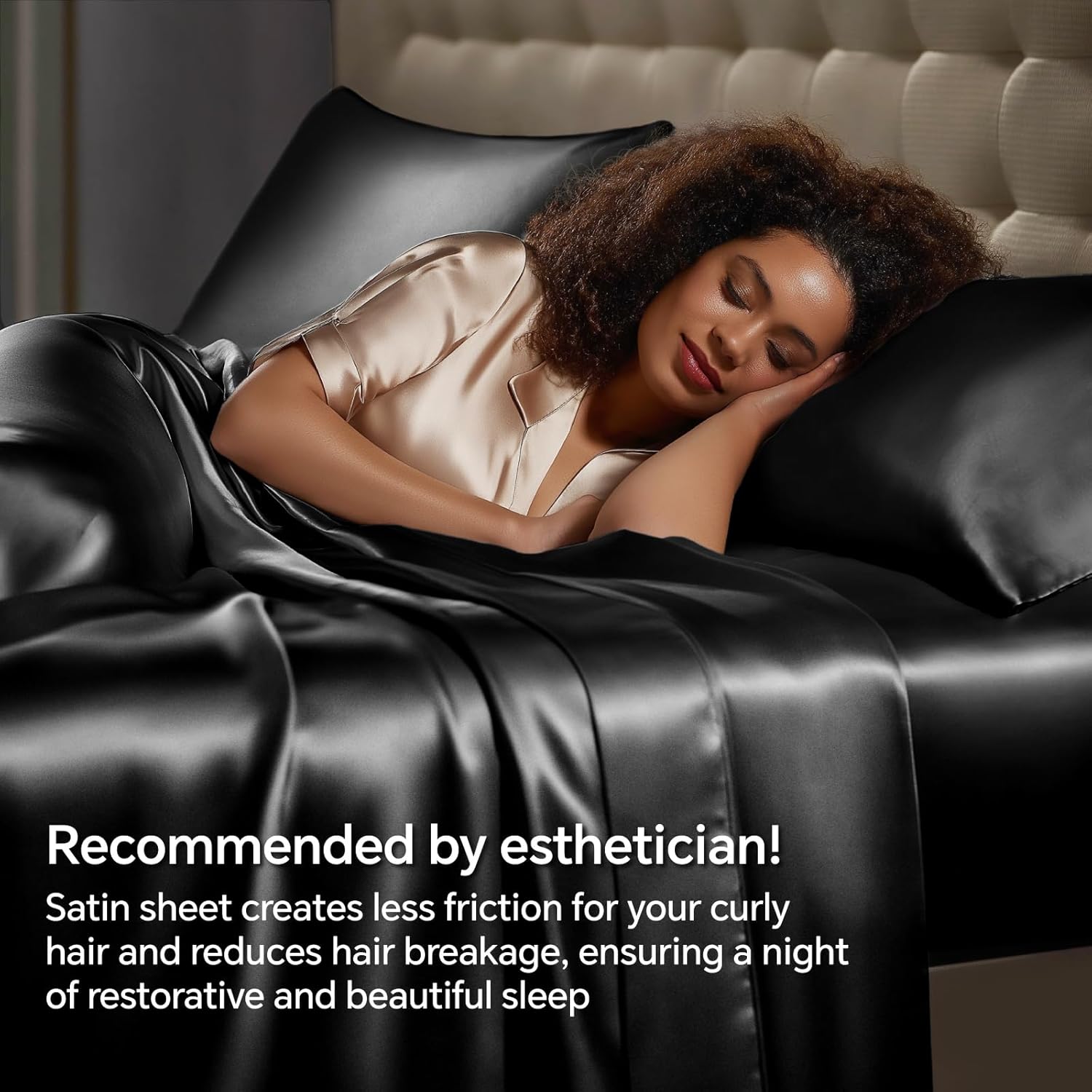 BEDELITE Satin Sheets Queen Size Bed Set, Luxury Soft Black Silky Shee