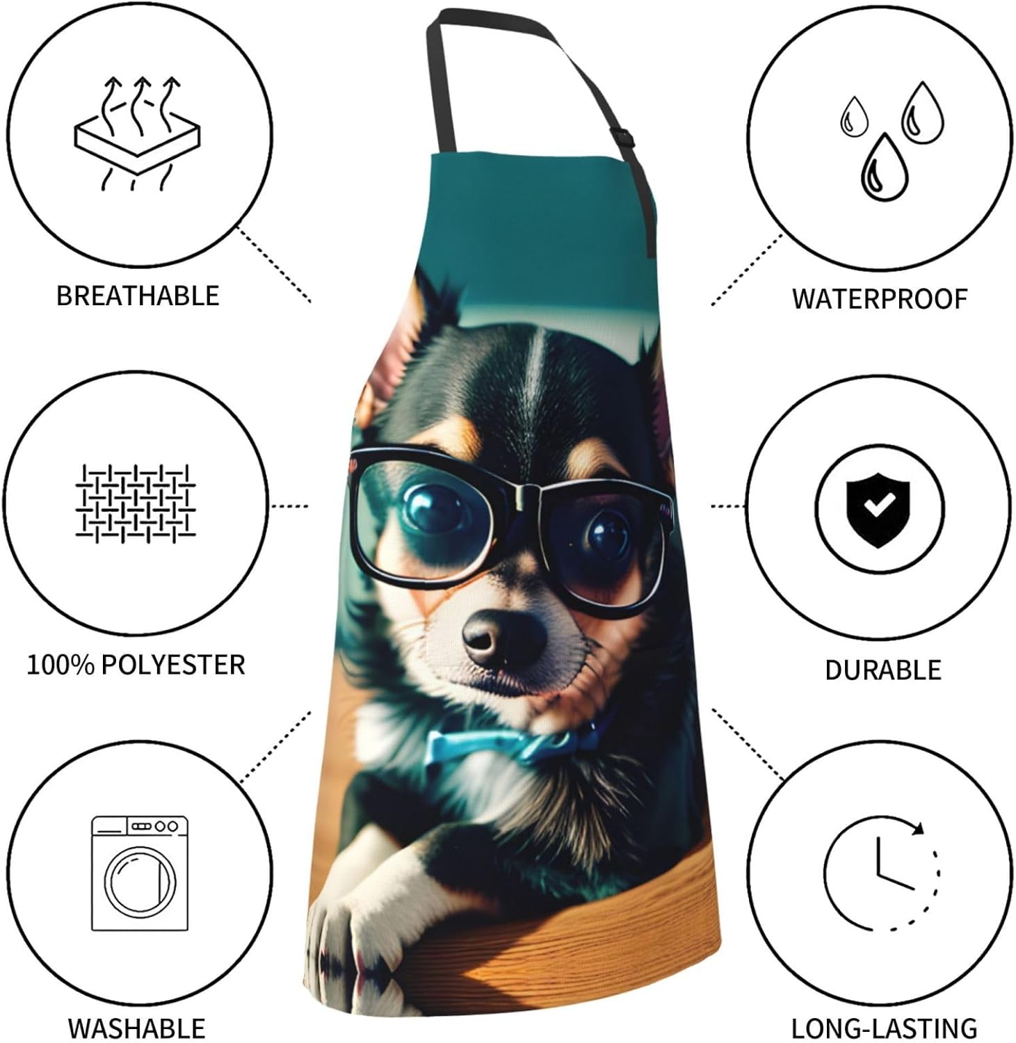 Chihuahua Dog Glasses Print 28x33 In Adult Kitchen Apron with Pockets 