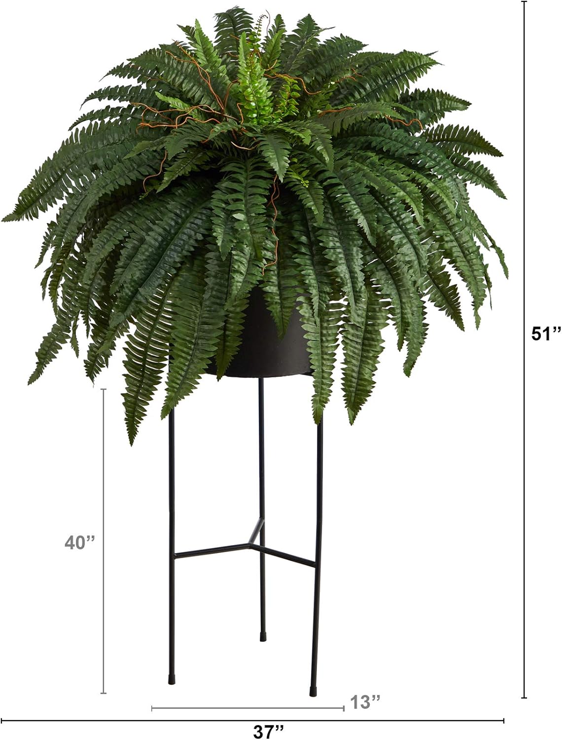 Nearly Natural 51in. Boston Fern Artificial Plant in Black Planter with Stand