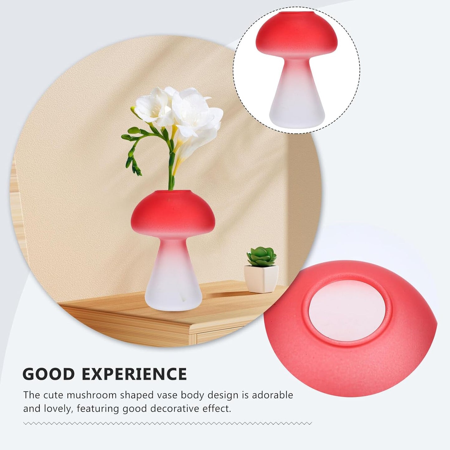 Mushroom Shaped Glass Vase Desktop Hydroponic Flower Pot Red Glass Ter