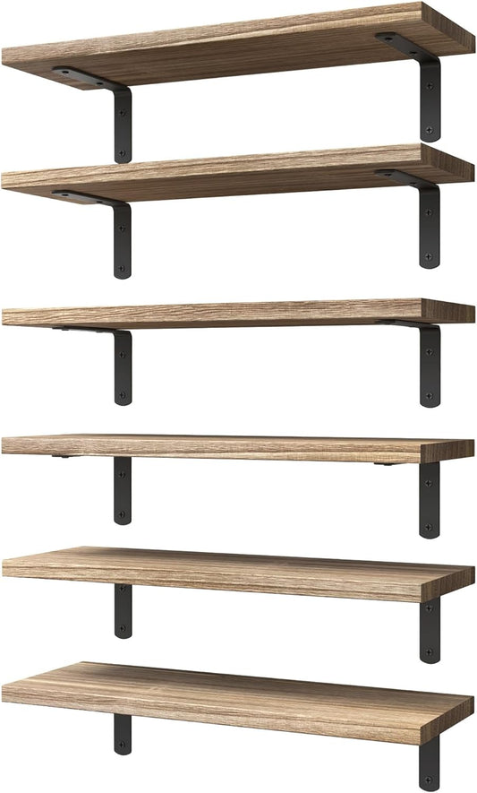 WOPITUES Wood Floating Shelves Set of 6, Shelves for Wall Decor, Farmh