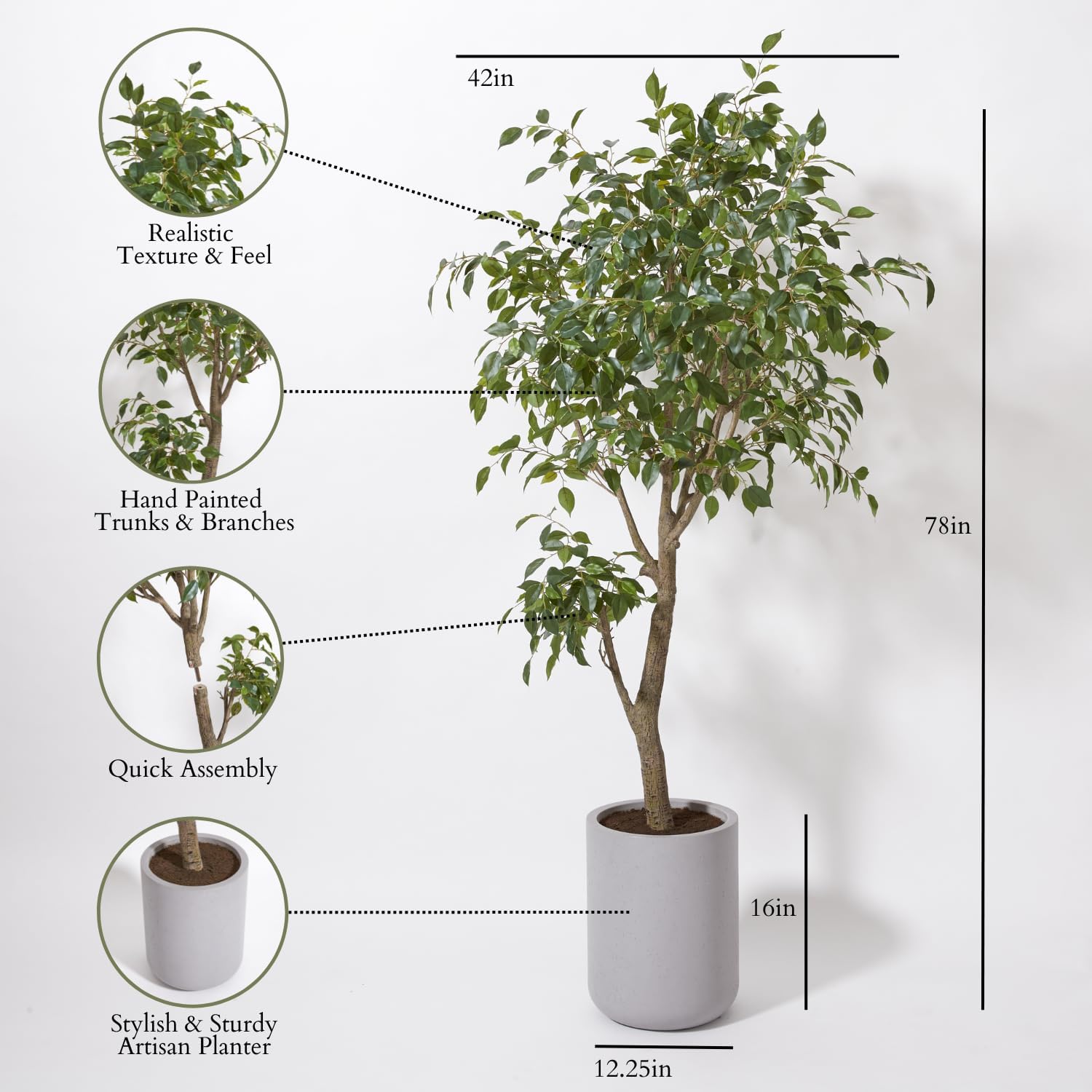 CG Hunter Faux Ficus Tree, Premium Artificial Indoor Plant Stands 6.5’