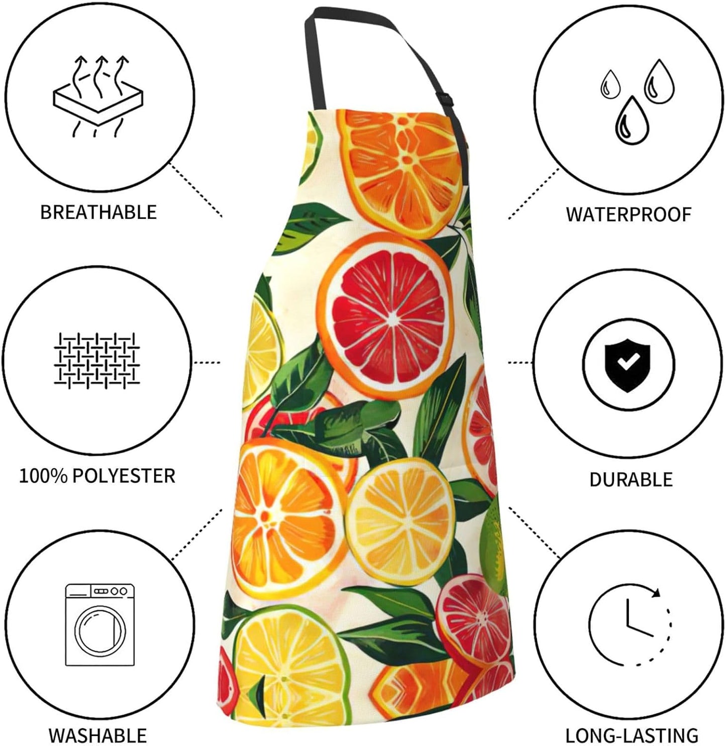 citrus fruit pattern Print Laundry apron 28x33 In Waterproof Kitchen Apron with Pockets for Cooking Baking