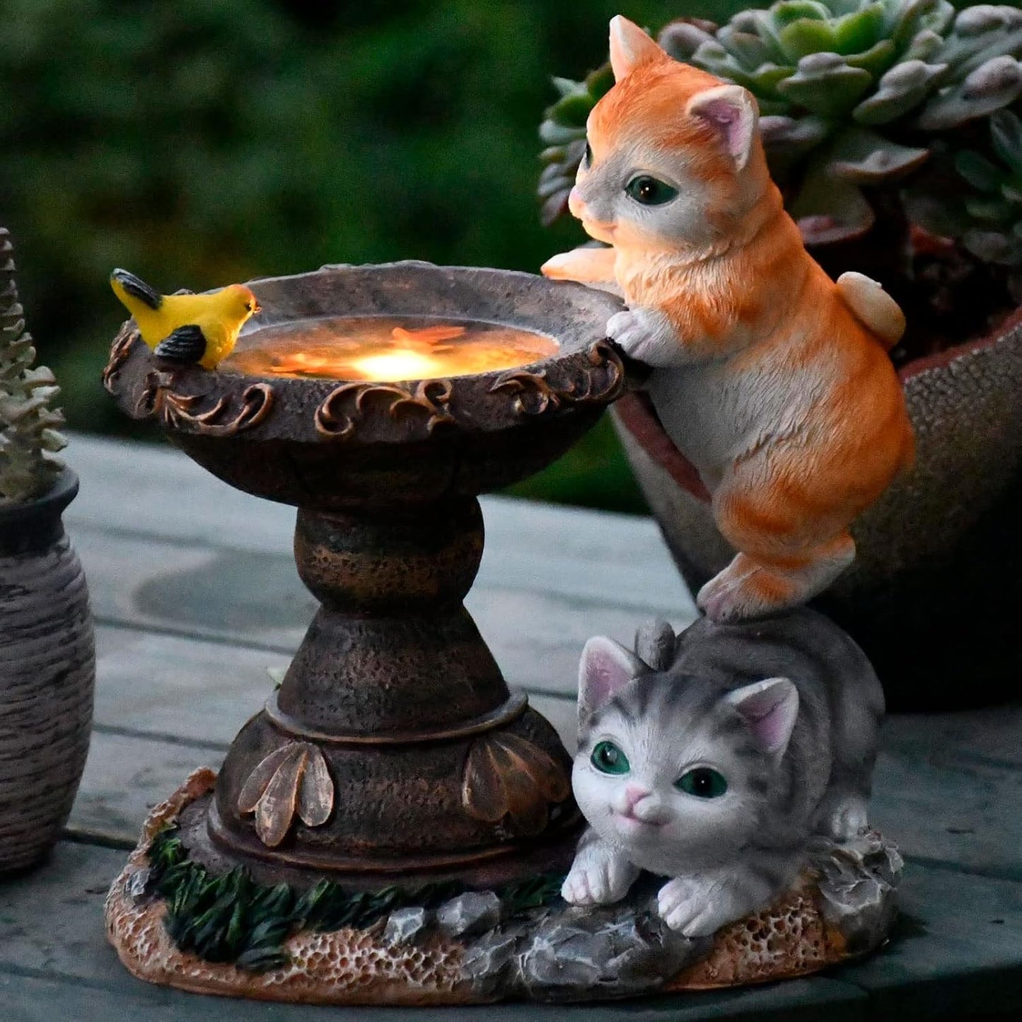 Cat Garden Figurines Outdoor Decor Solar Statue with LED Lights for Pa