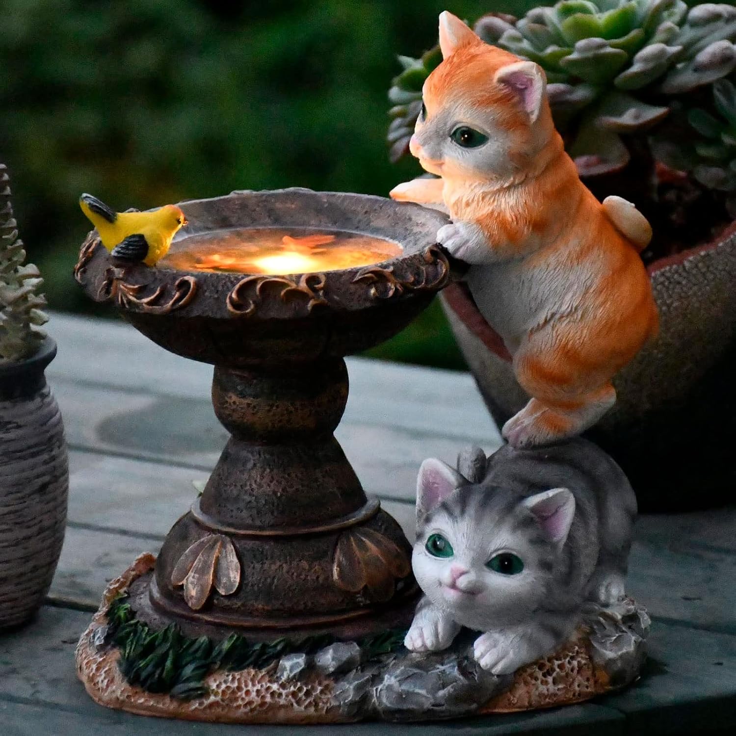 Cat Garden Figurines Outdoor Decor Solar Statue with LED Lights for Pa