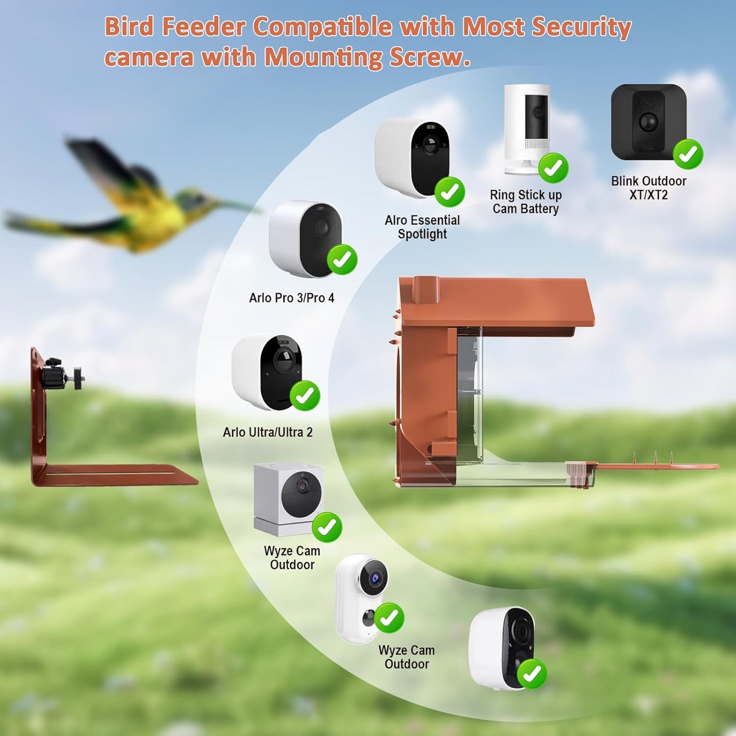 Zivif Smart Outdoor Bird Feeder with Camera Mount, Compatible with Security Cameras for Bird Watching (Camera Not Included), Brown