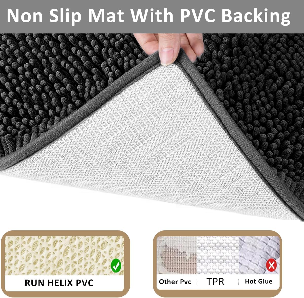 Bathroom Rugs Set Non Slip 3 Piece Bath Mat Washable Chenille Bath Rug