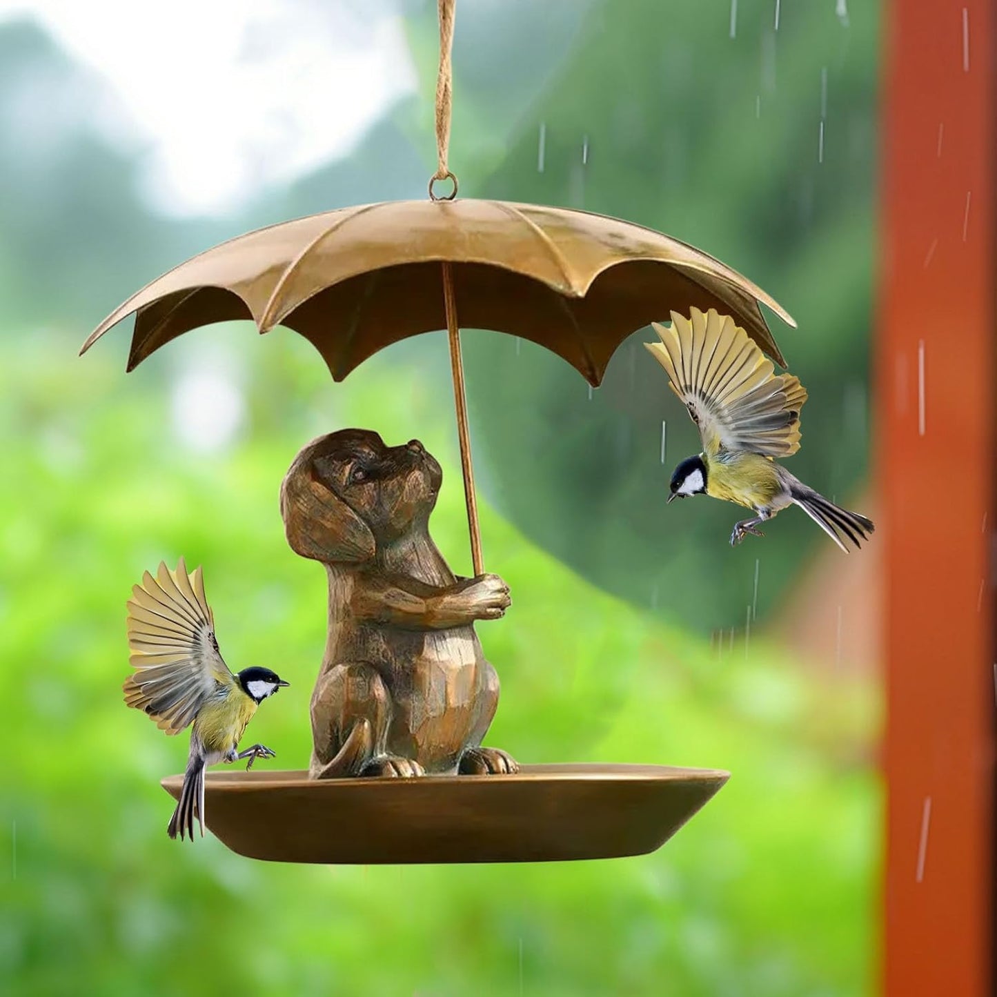 2025 New Animal Bird Feeder with Umbrella, Cute Squirrel/Cat/Dog Handheld Umbrella Design Bird Feeder, Outdoor Hanging Metal Hummingbird Feeder, Garden Yard Decoration, Gifts for Seniors (Dog)