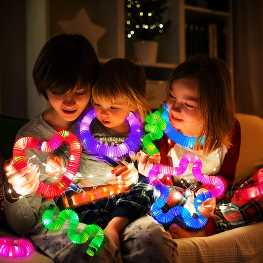 Easter Basket Stuffers for Toddlers-6 PCS Light Up Pop Tube Toys Gifts