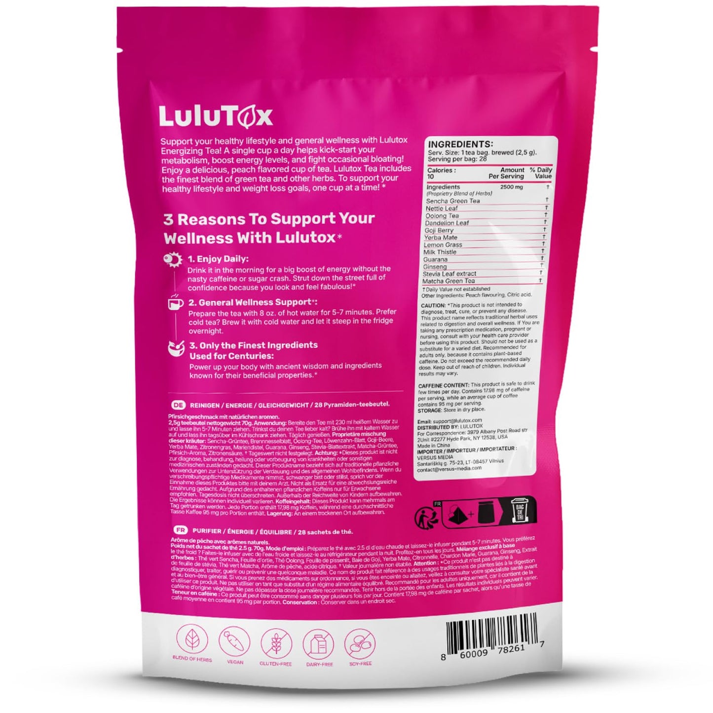 LULUTOX Detox Tea - Herbal Blend with Dandelion, Ginseng, and Ginger -