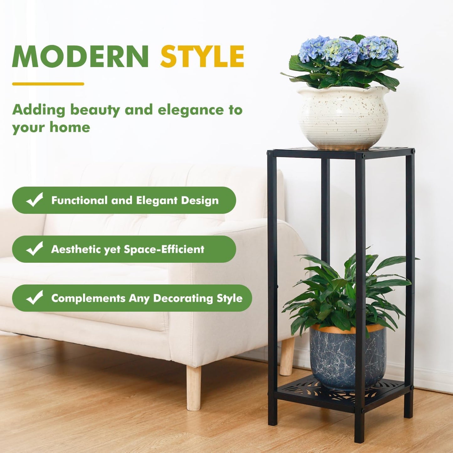 Party Zealot 2-Tier Tall Metal Square Plant Stand Heavy-Duty Modern Fl