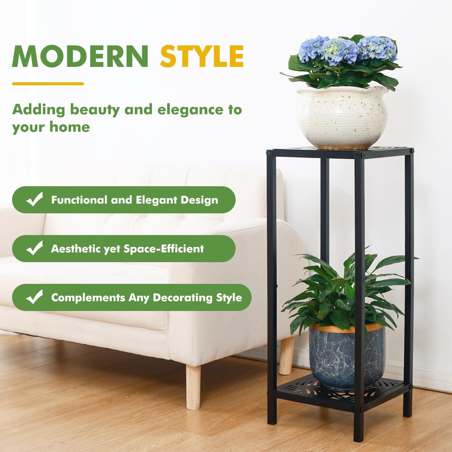Party Zealot 2-Tier Tall Metal Square Plant Stand Heavy-Duty Modern Fl