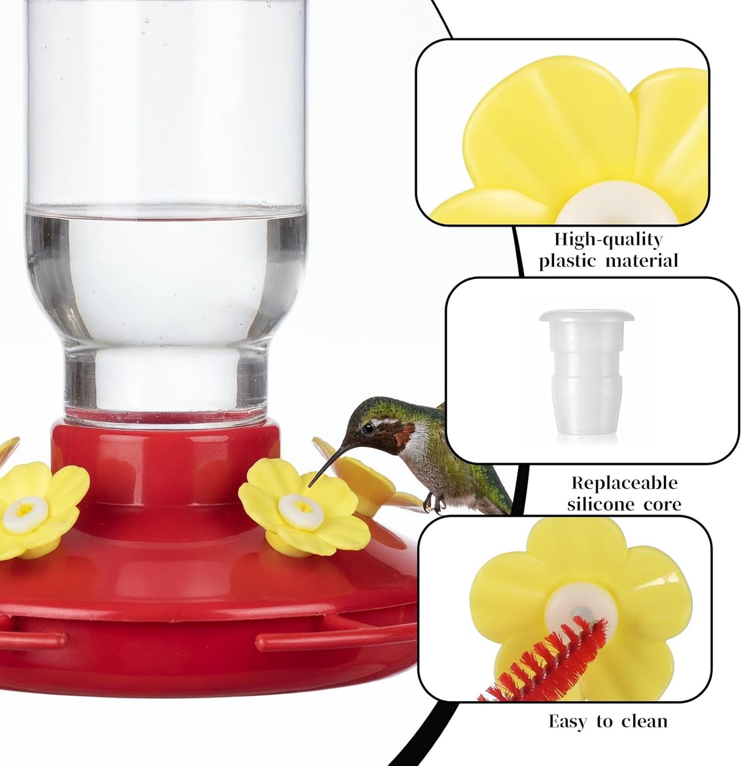 20Pcs Hummingbird Feeders Replacement Flowers with 2 Cleaning Brushes, Pet Hummingbird Feeder Parts Feeding Ports Bird Feeder Replacement Parts Accessories for Outdoor Hanging Feeders(Yellow)
