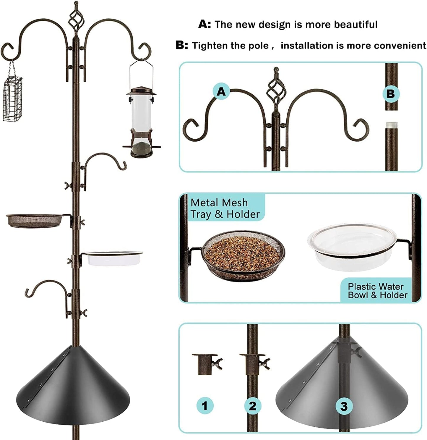 Bird Feeding Station Kit with Squirrel Baffle and Suet Cage Wild Bird 