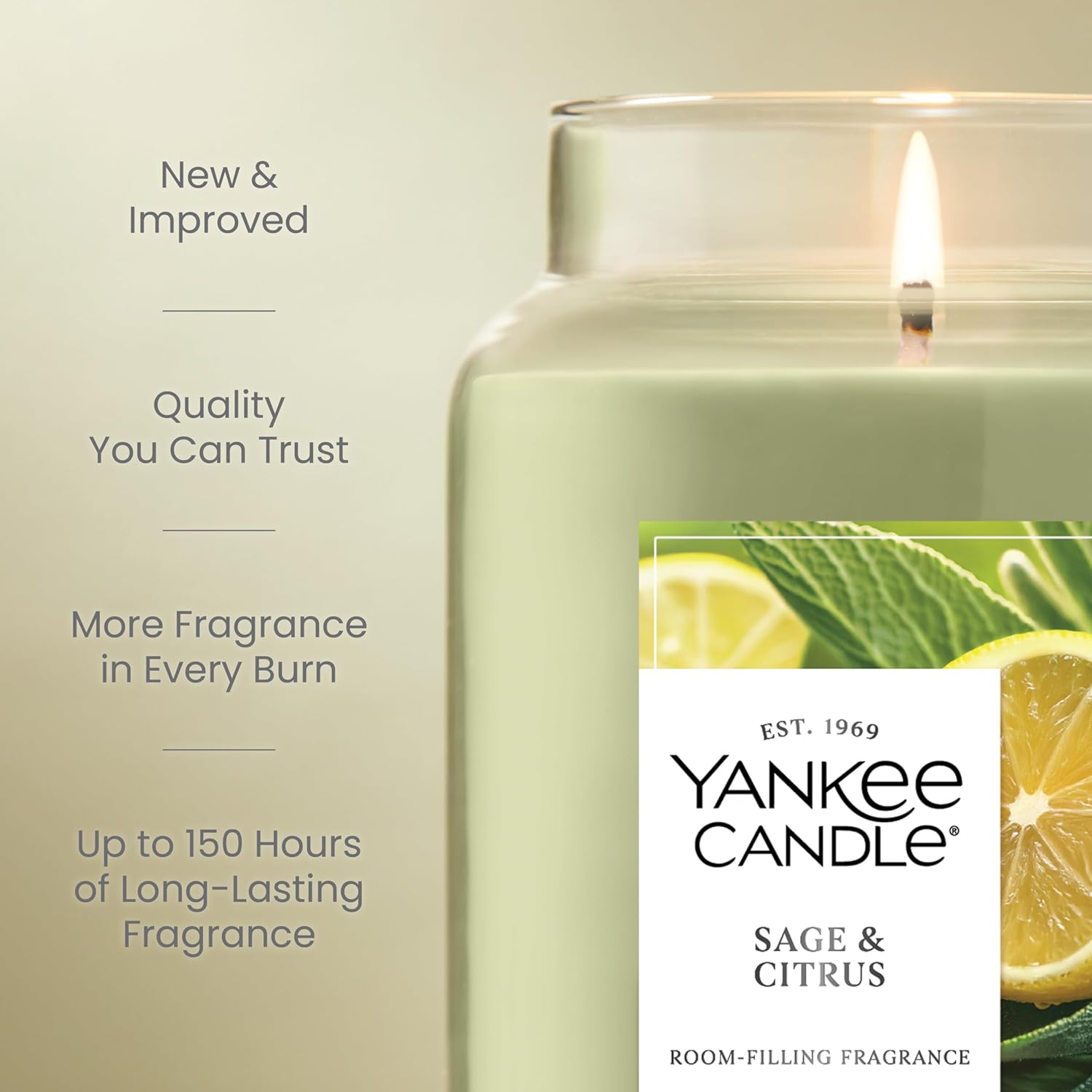 Yankee Candle Sage & Citrus, Scented Candle, 22oz Large Jar with up to