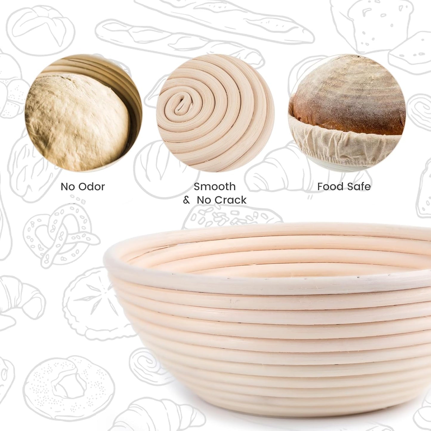 Bread Proofing Baskets Set of 2 8.5 inch Round Dough Proofing Bowls w/Liners Perfect for Home Sourdough Bakers Baking
