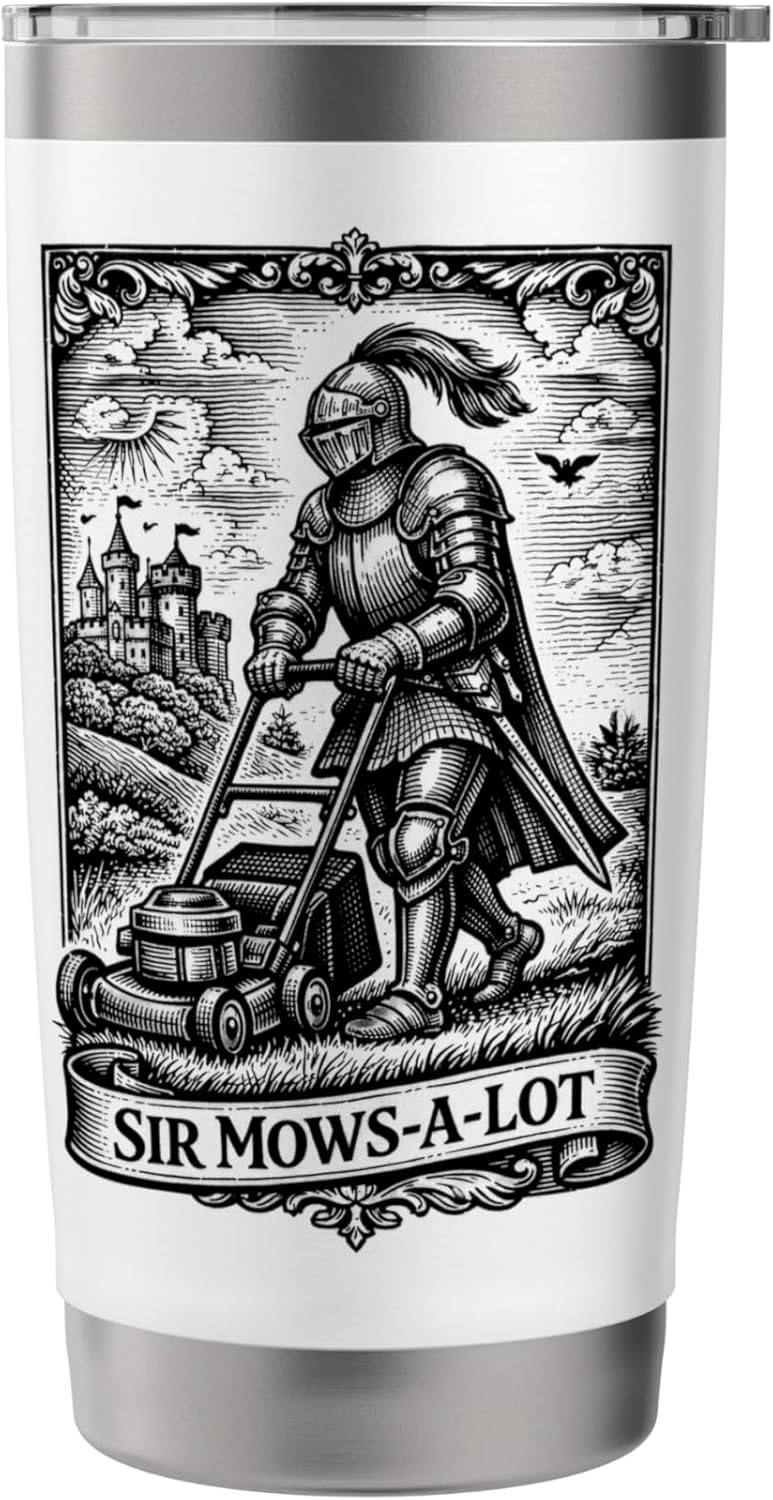 Funny Lawn Care Nut Medieval Knight Mowing Father's Day Stainless Steel Insulated Tumbler