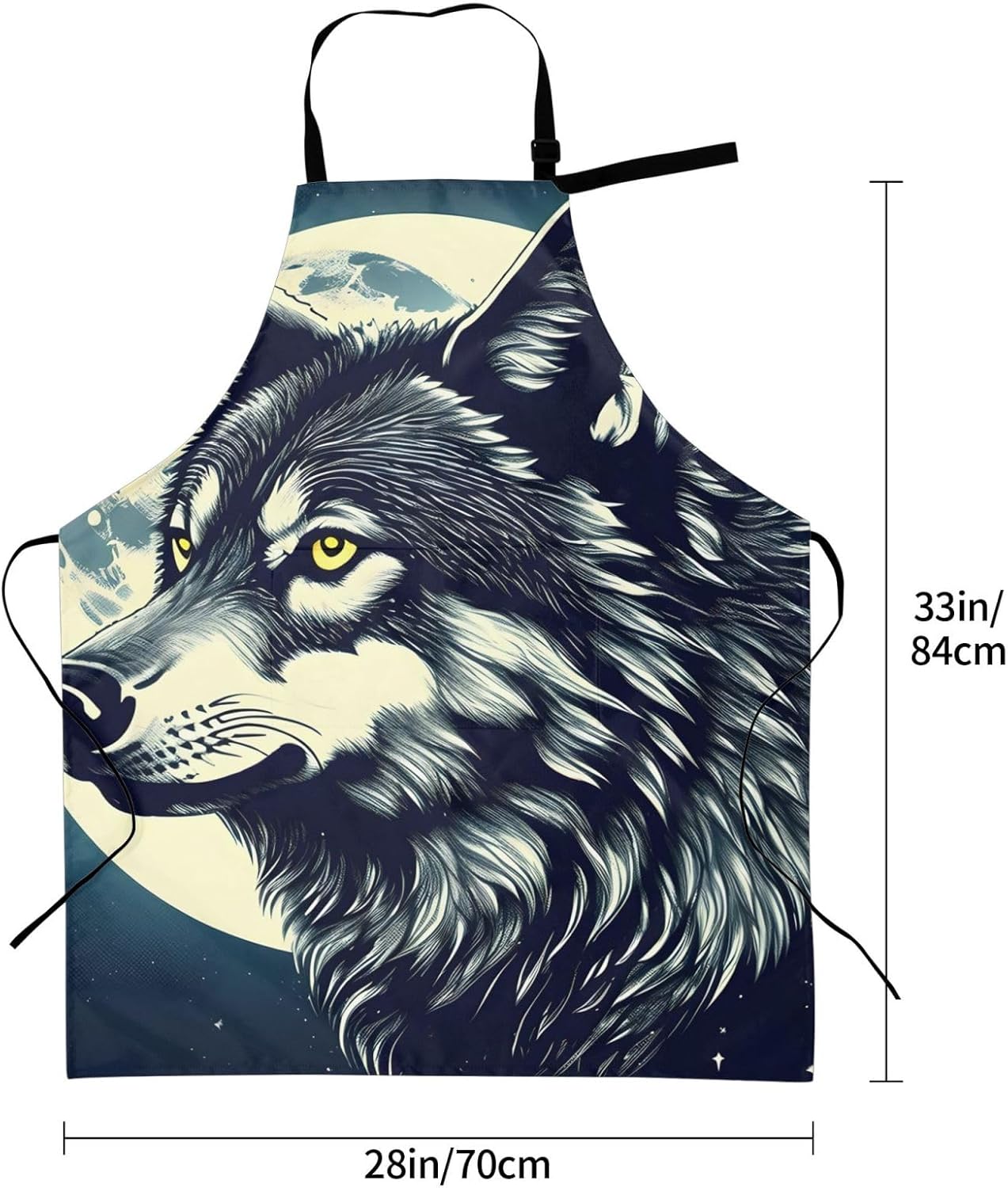 YANYU Wolf Night Moon Print 28x33 In Kitchen Apron Stylish Chef Apron with Pockets for Cooking Baking Painting