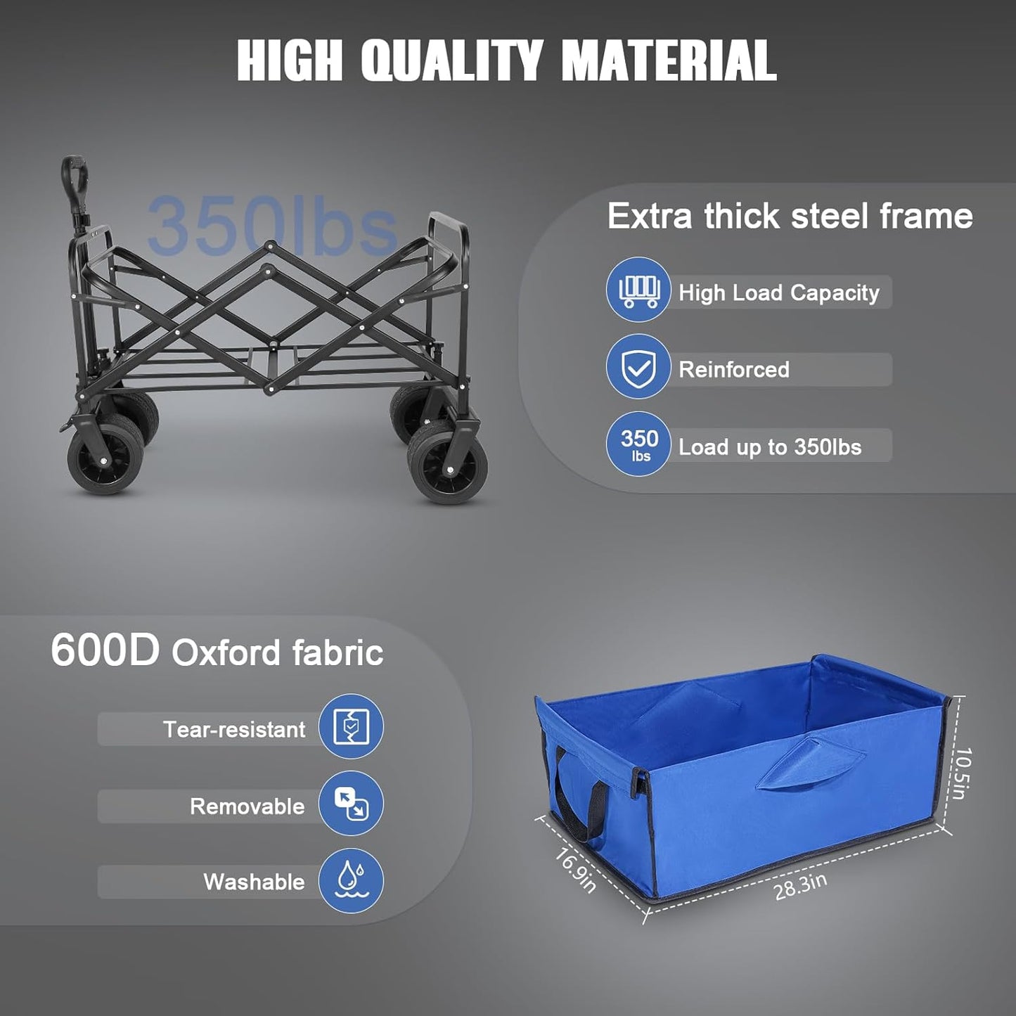 Collapsible Foldable Beach Wagon,Folding Wagon Cart with Big Wheels,Ut