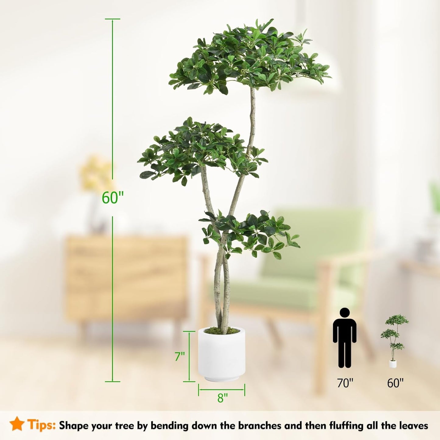 5ft Tall Artificial Black Olive Tree with 945 Lifelike Leaves, Fake Plant in White Pot, Faux Olive Tree with 2 Poles for Living Room Office Garden Decor