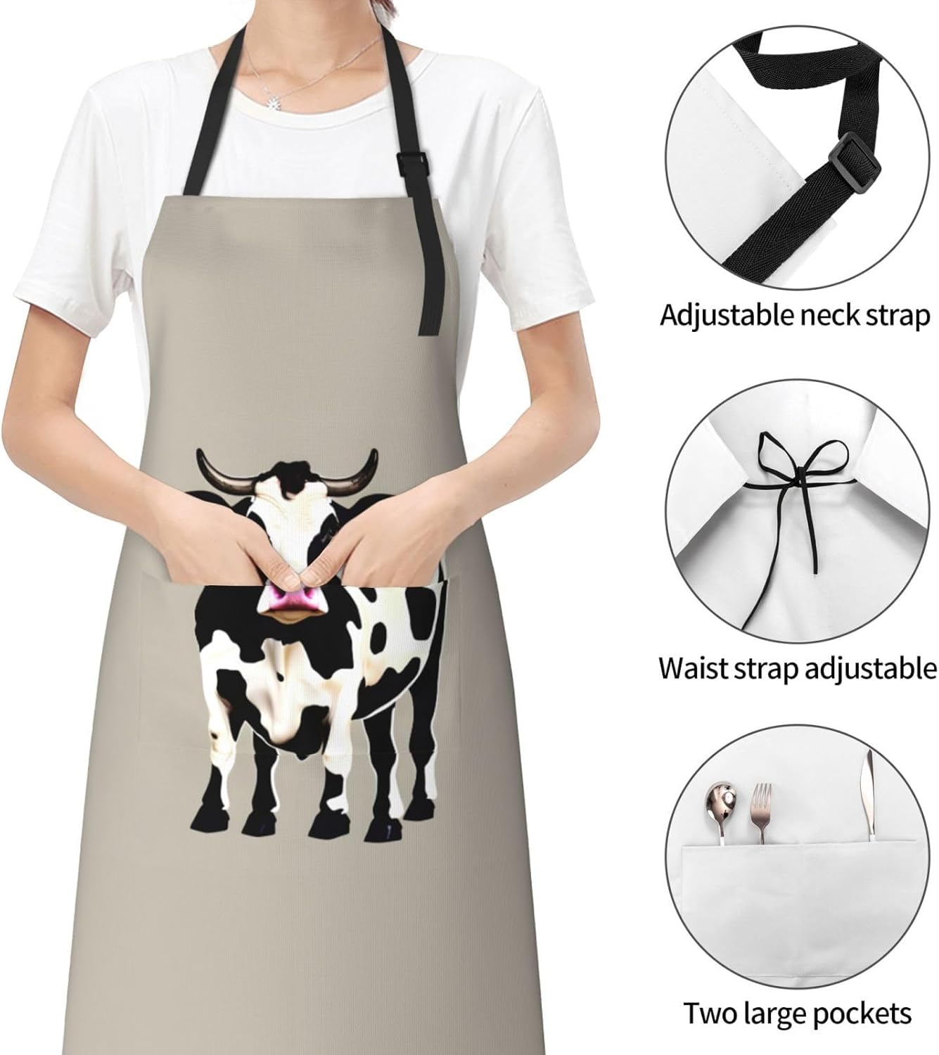 Cow black spot print Waterproof apron with pocket adjustable cooking apron for adult kitchen bibs to bake