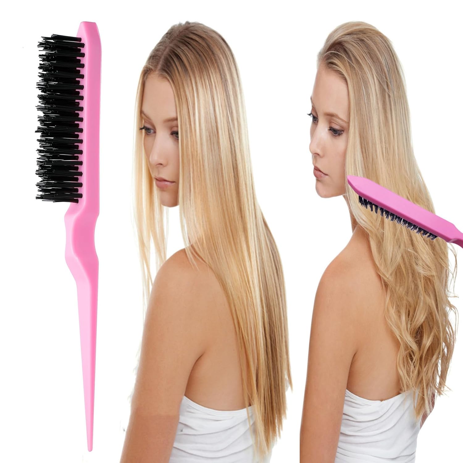 8Pcs Hair Brushes Set with 4Pcs Topsy Hair Tail Tools 1Pcs Bristle Tea