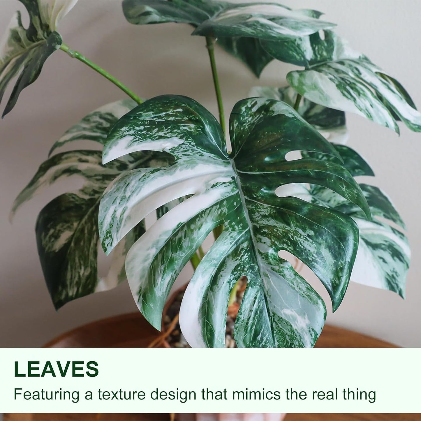 Tall Fake Monstera Plant, 8 Leaves Faux Tree in Red & White Ceramic Pot, Artificial Plants Indoor & Outdoor, Decorative Floor Plant for Living Room, House Decor
