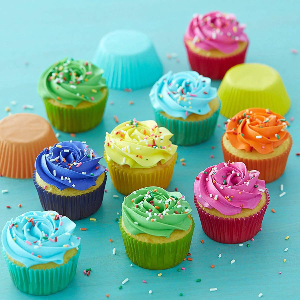 Gifbera Bright Rainbow Standard Cupcake Liners Solid Colorful Paper Ba