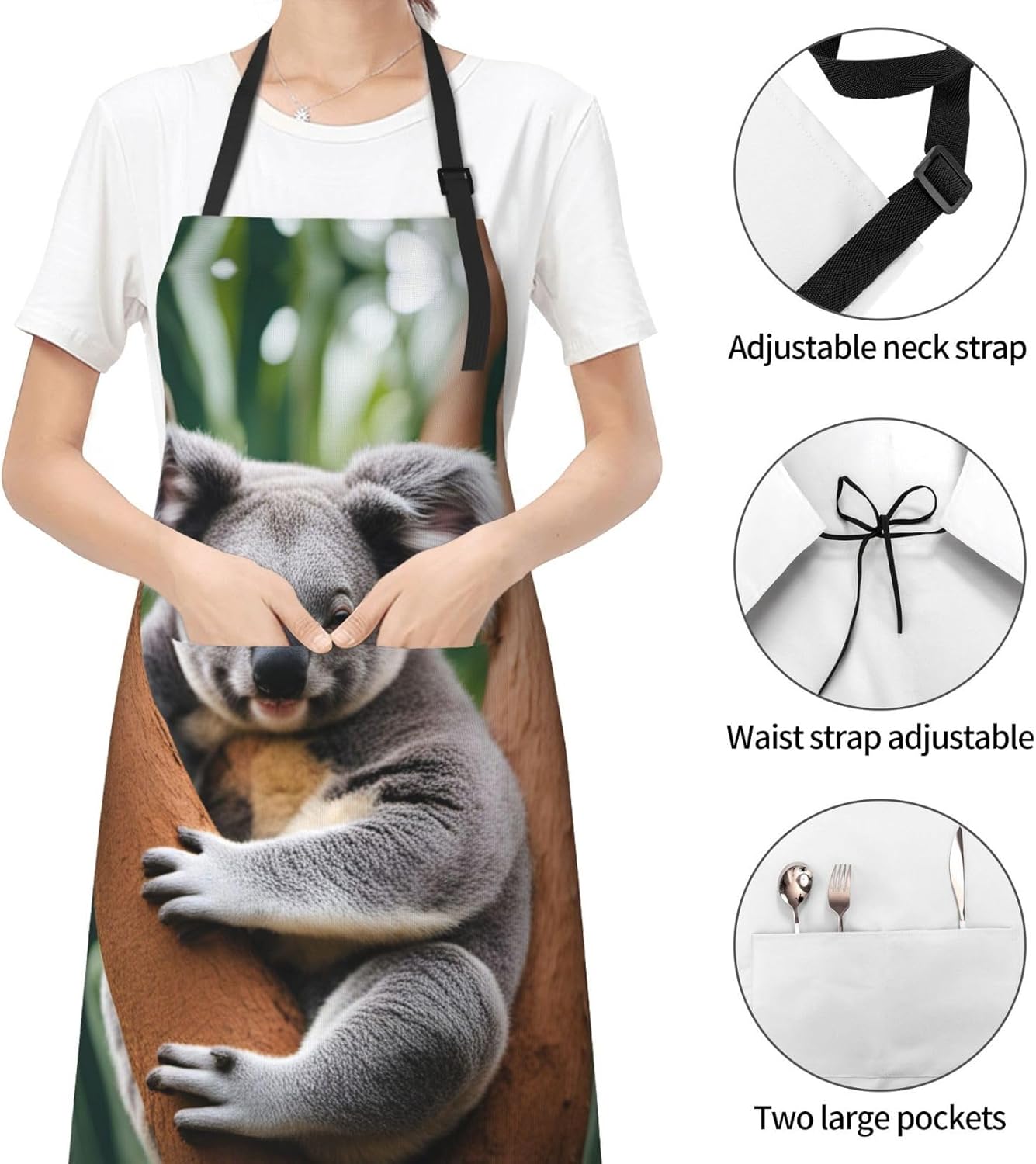 Hugging tree koala print Waterproof chef's apron with pocket apron for kitchen cooking baking barbecue and gardening
