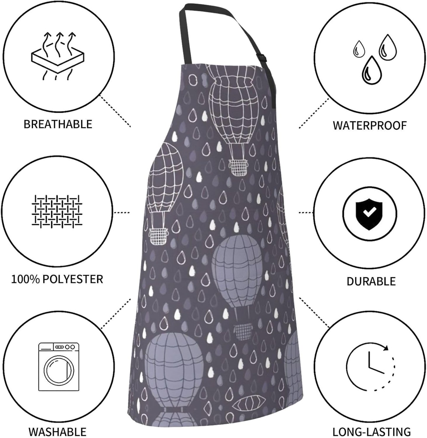 Hot Air Balloon Print Laundry apron 28x33 In Waterproof Kitchen Apron with Pockets for Cooking Baking