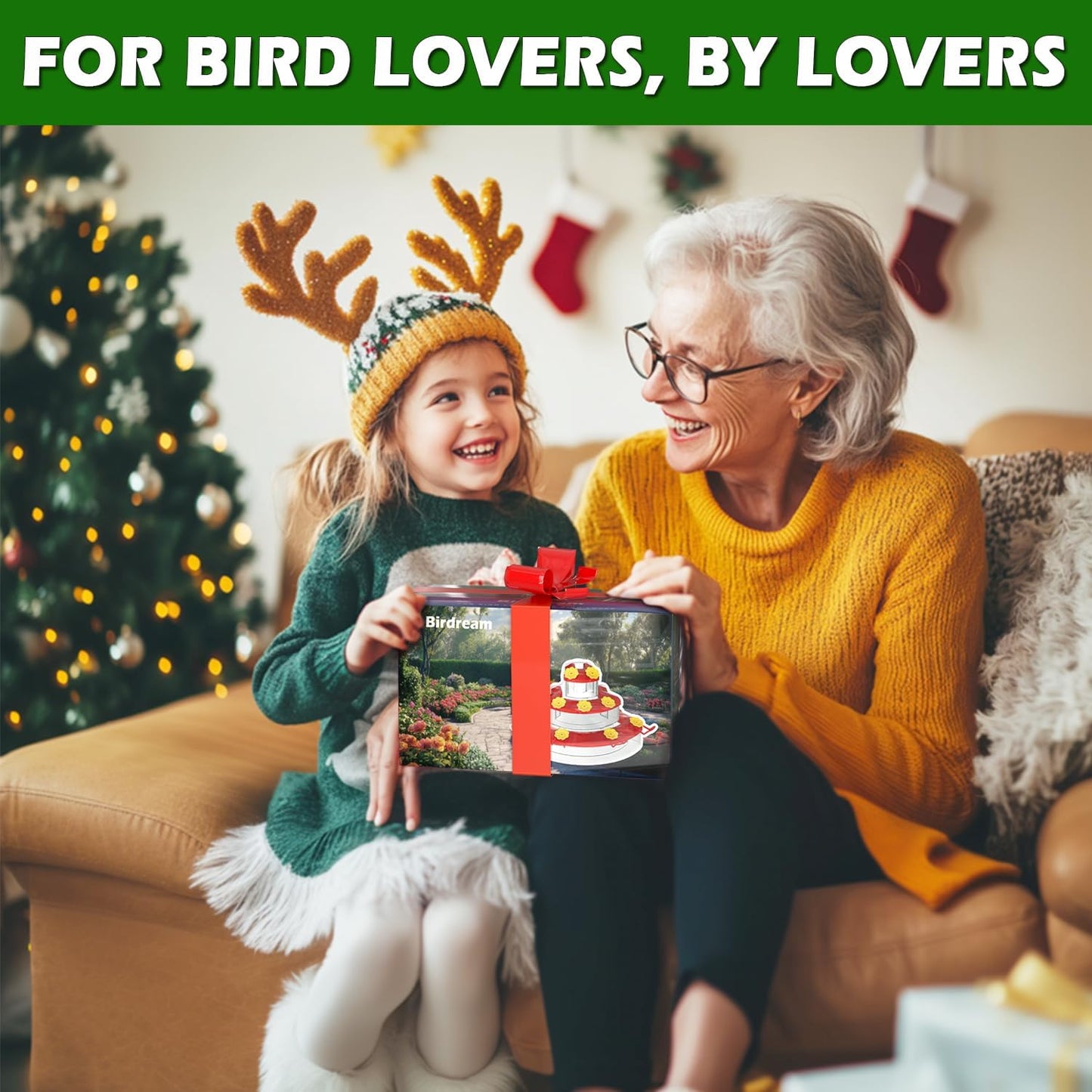 Birdream 2 Pack Window Hummingbird Feeders 18oz, 9 Feeding Ports & Brush Cake Design Hummingbird Feeder, Attracting Ruby Throated Anna Rufous - Red