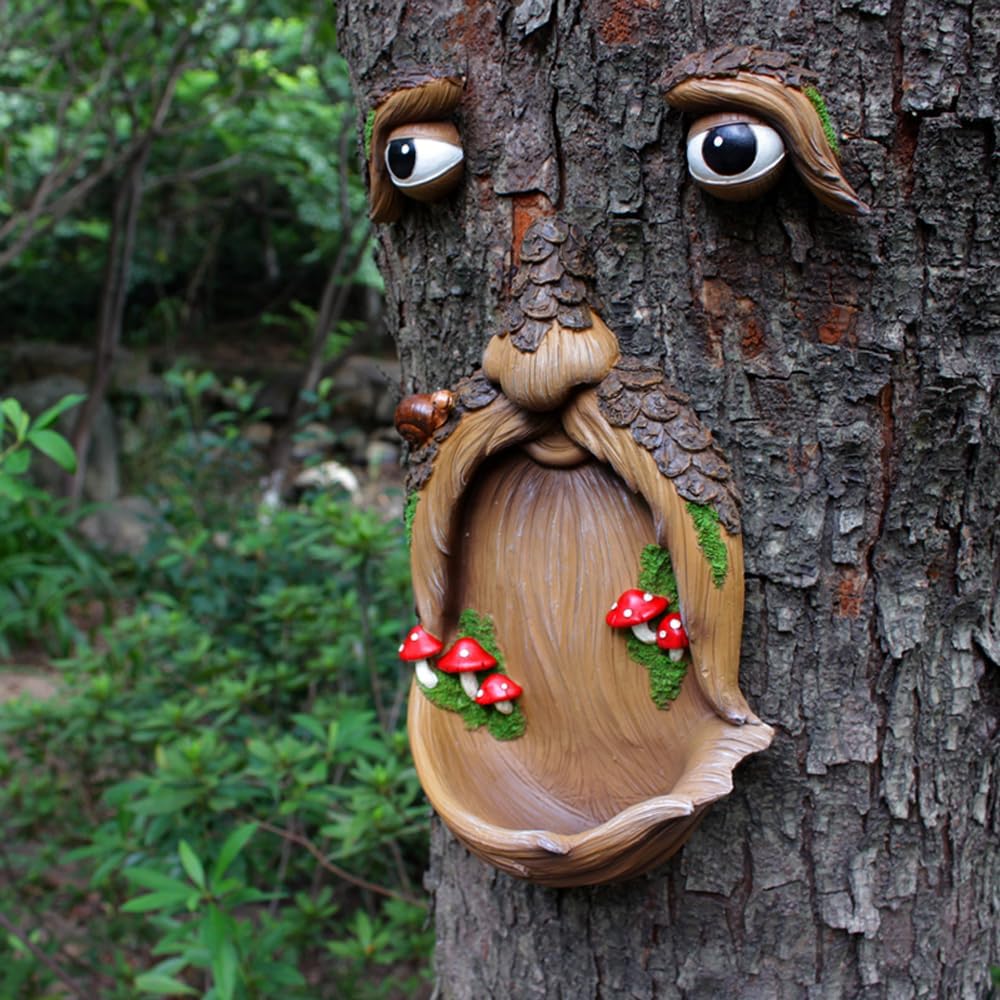 Tree Face Birdfeeder Outdoor Statues Tree Hugger Sculpture Whimsical Garden Decoration Wild Birdfeeder Wild Bird Feeders Outdoor Peeker Art Yard Decoration