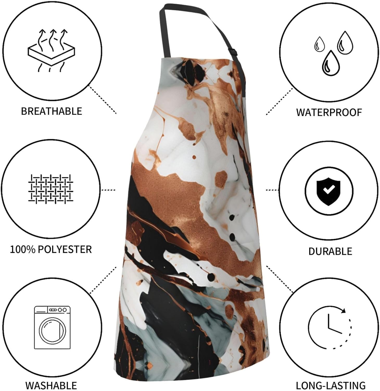 Marble Texture Copper Splatter print Waterproof apron with pocket adju