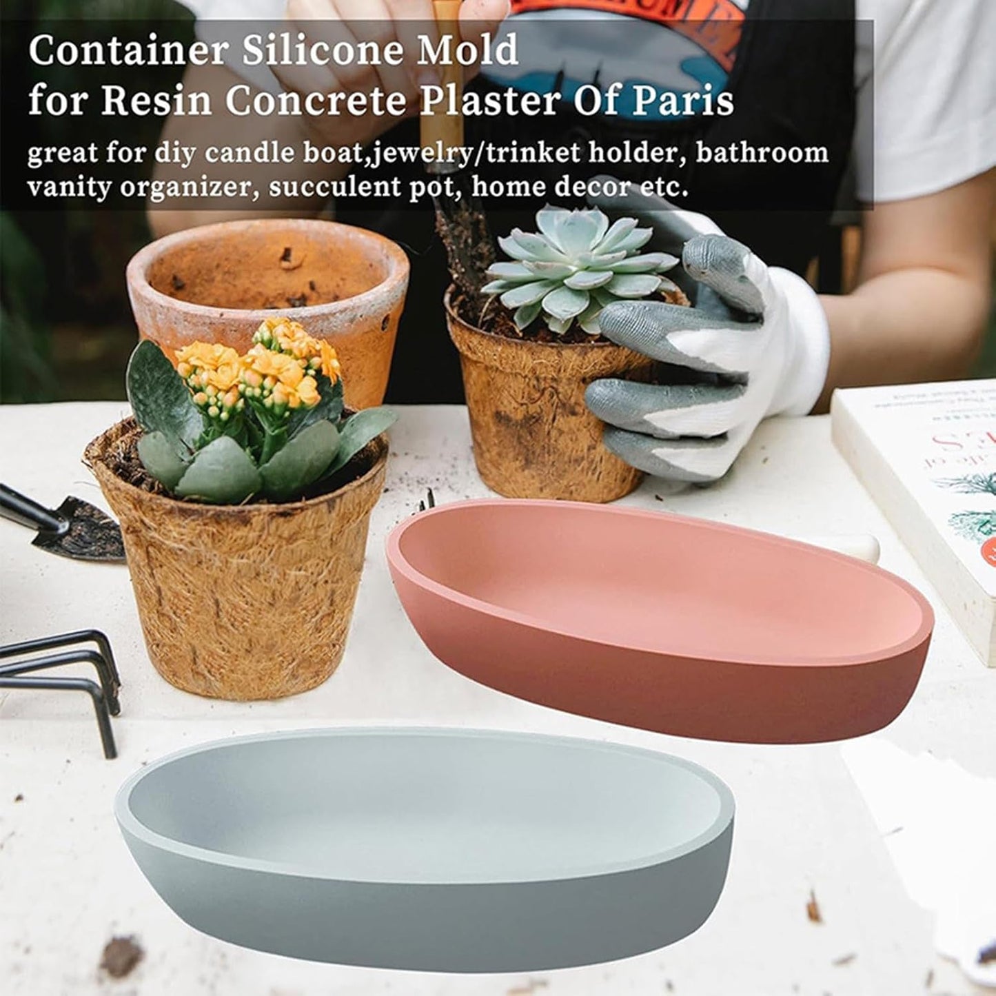 Boat Shaped Concrete Storage Bowl Silicone Mold Succulent Flower Pot Planter Vase Plaster Mold Cement Gypsum Candle Vessel Boat Ornament Moulds