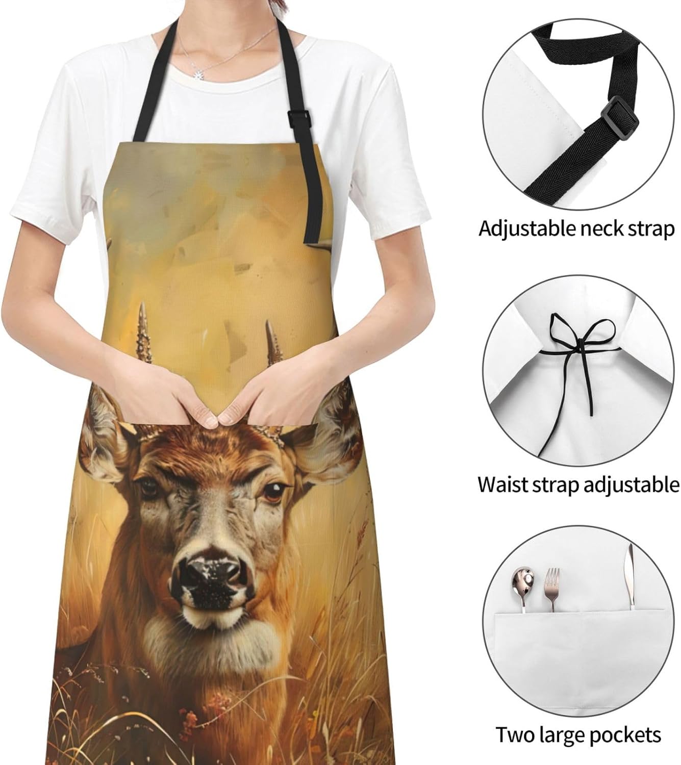 Wild Deer print Waterproof chef's apron with pocket apron for kitchen 