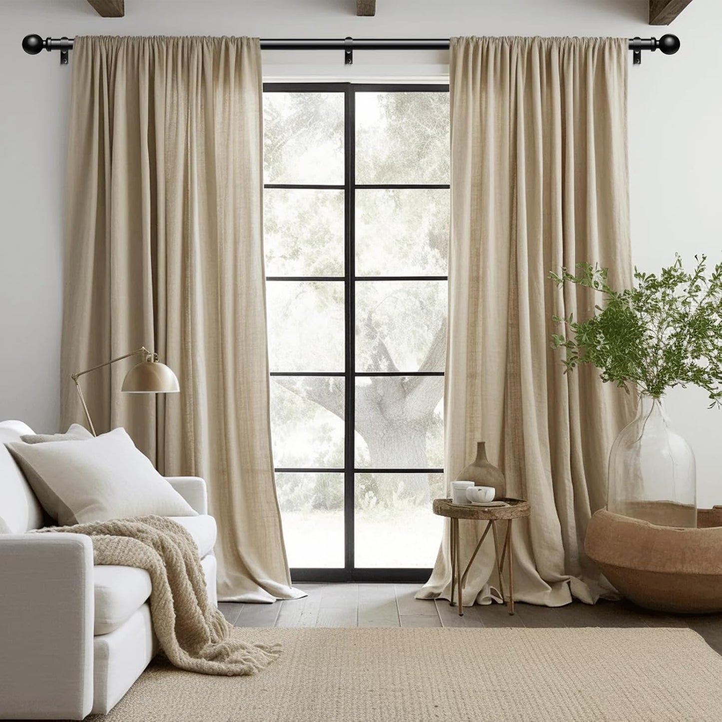 Curtain Rods 48 to 84 Inch, Black 1 Inch Adjustable Heavy Duty Curtain Rods for Windows, Decorative Modern Window Treatment Rod, Telescopic Splicing Metal Drapery Pole, Easy Installation