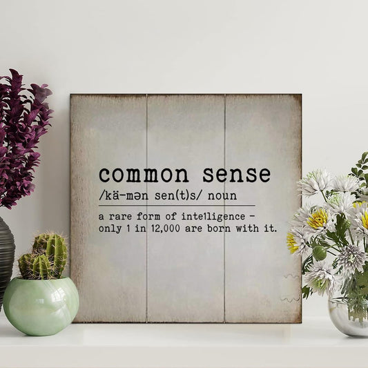 LITTLEGROVE SEEDS Vintage Wood Sign Common Sense Wooden Sign Common Sense Farmhouse Wall Art Rustic Wall Decorations for Living Room for Home Man Cave Garden Bars Cafes 12x12in