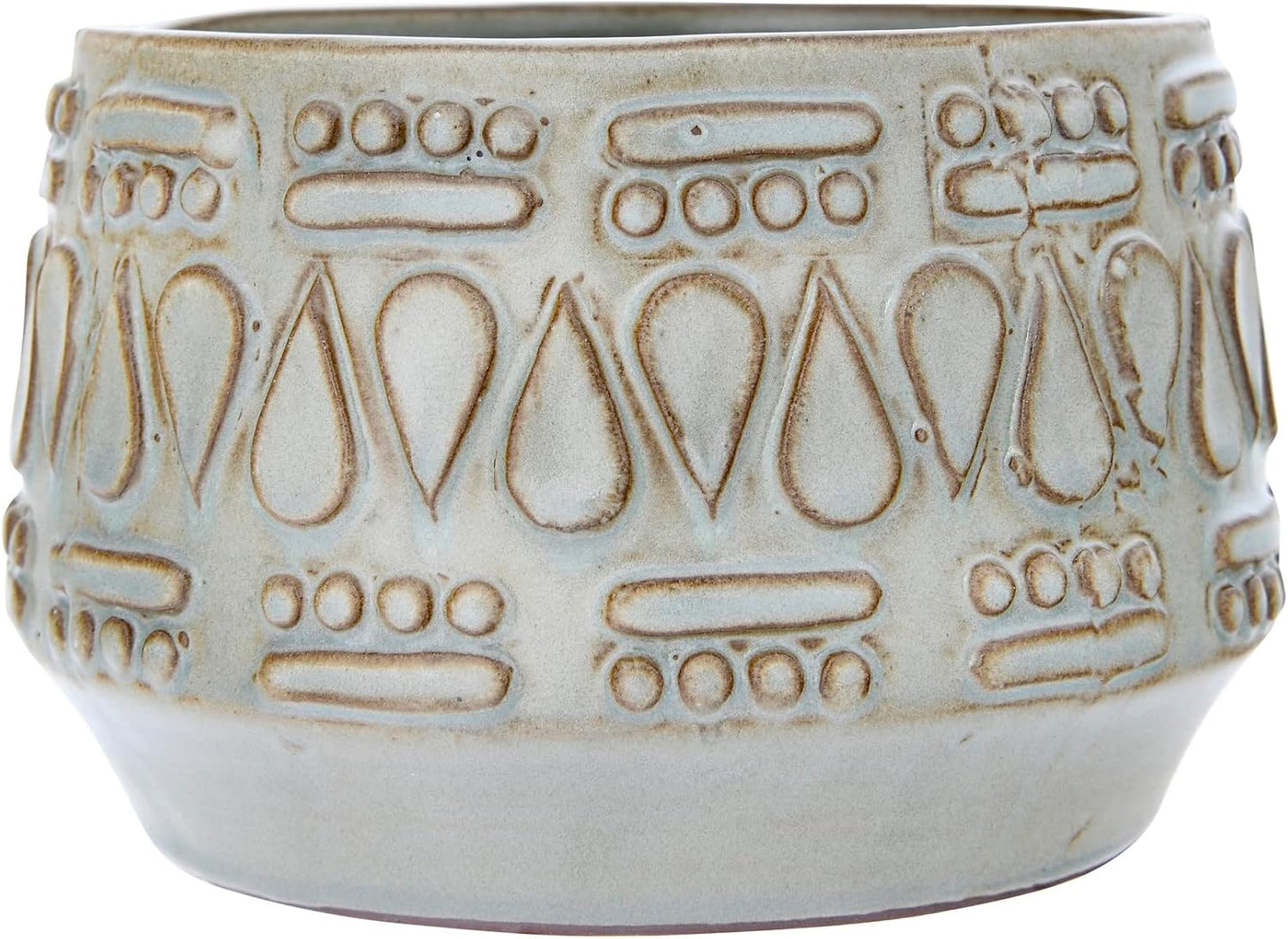 Creative Co-Op DF2979 Embossed Stoneware Reactive Glaze Finish (Holds 4" Pot/Each one Will Vary) Planter, Green