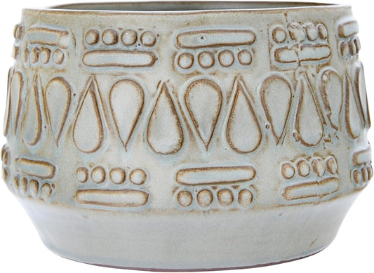Creative Co-Op DF2979 Embossed Stoneware Reactive Glaze Finish (Holds 4" Pot/Each one Will Vary) Planter, Green