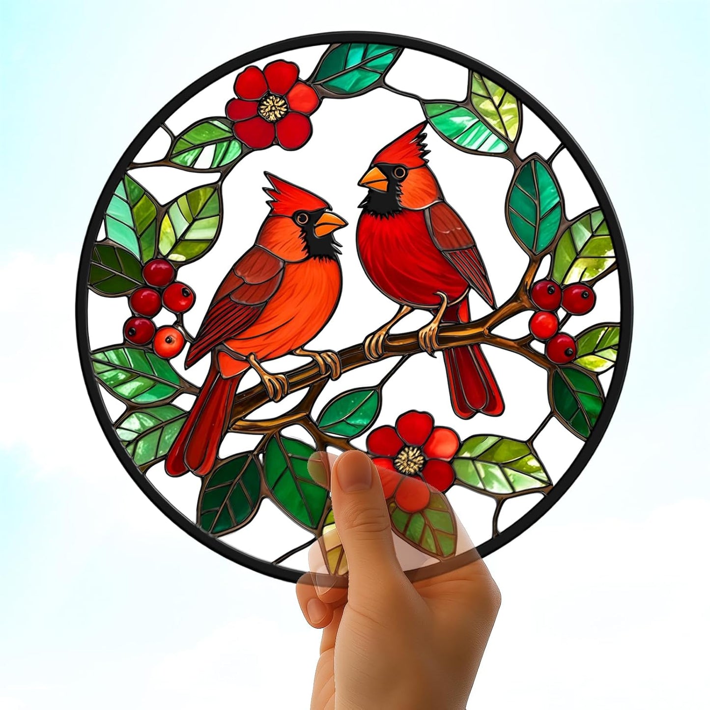 Stained Glass Window Hanging, 8'' Cardinal Suncatcher Stain Glass for Windows Hanging, Hand Painted Sun Catchers Indoor Window, Gift for Women, for Birds Lovers