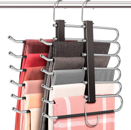 Space Saving 6 Tier Pant Hangers, Anti-Slip, Stainless Steel, 2 Pack, 