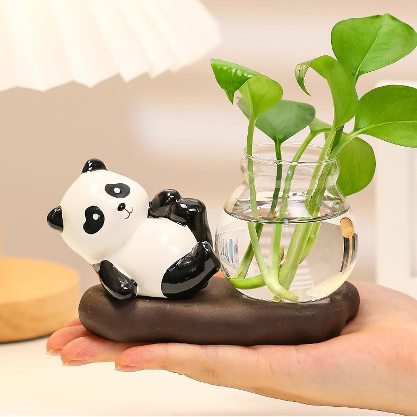 2pcs Desktop Glass Planter Vase Holder,Creative Ceramic Panda Shape Vase for Hydroponic Plants,Planters Clear Hydroponic Vase, Flowers Plants for Decorative Centerpiece,Table Decor