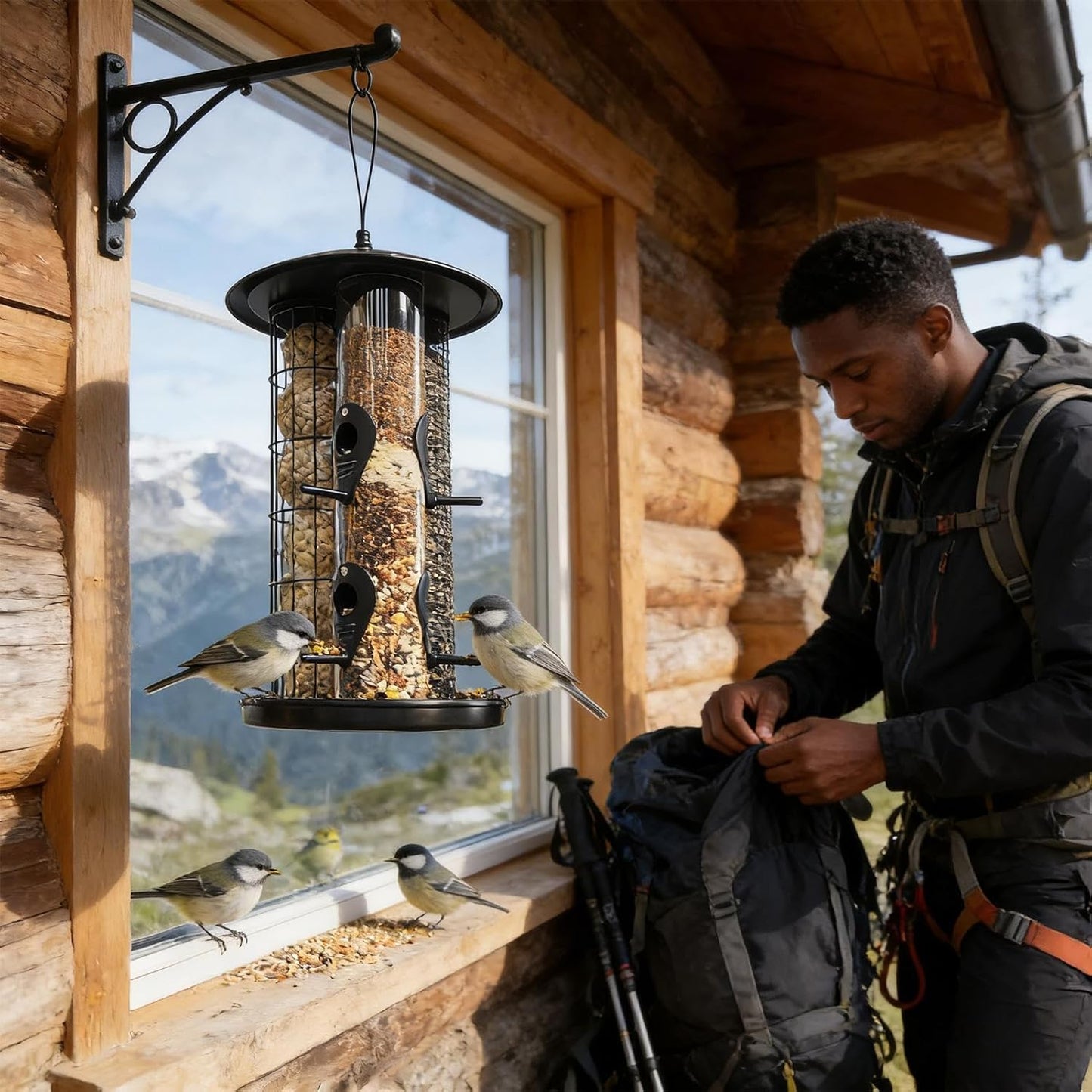 Squirrel Proof Bird Feeder, Triple Tube Outdoor Feeder, Weather-Resistant Feeding Station with Trays, Garden Wild Bird Container, Tube Container with Sturdy Design, Backyard Feeding for Finch