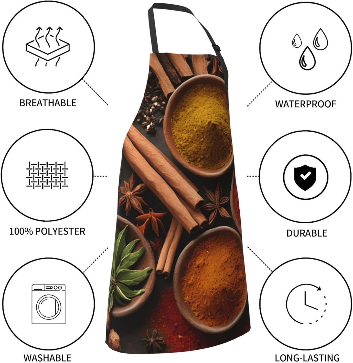 YANYU Spices Print 28x33 In Kitchen Apron Stylish Chef Apron with Pock