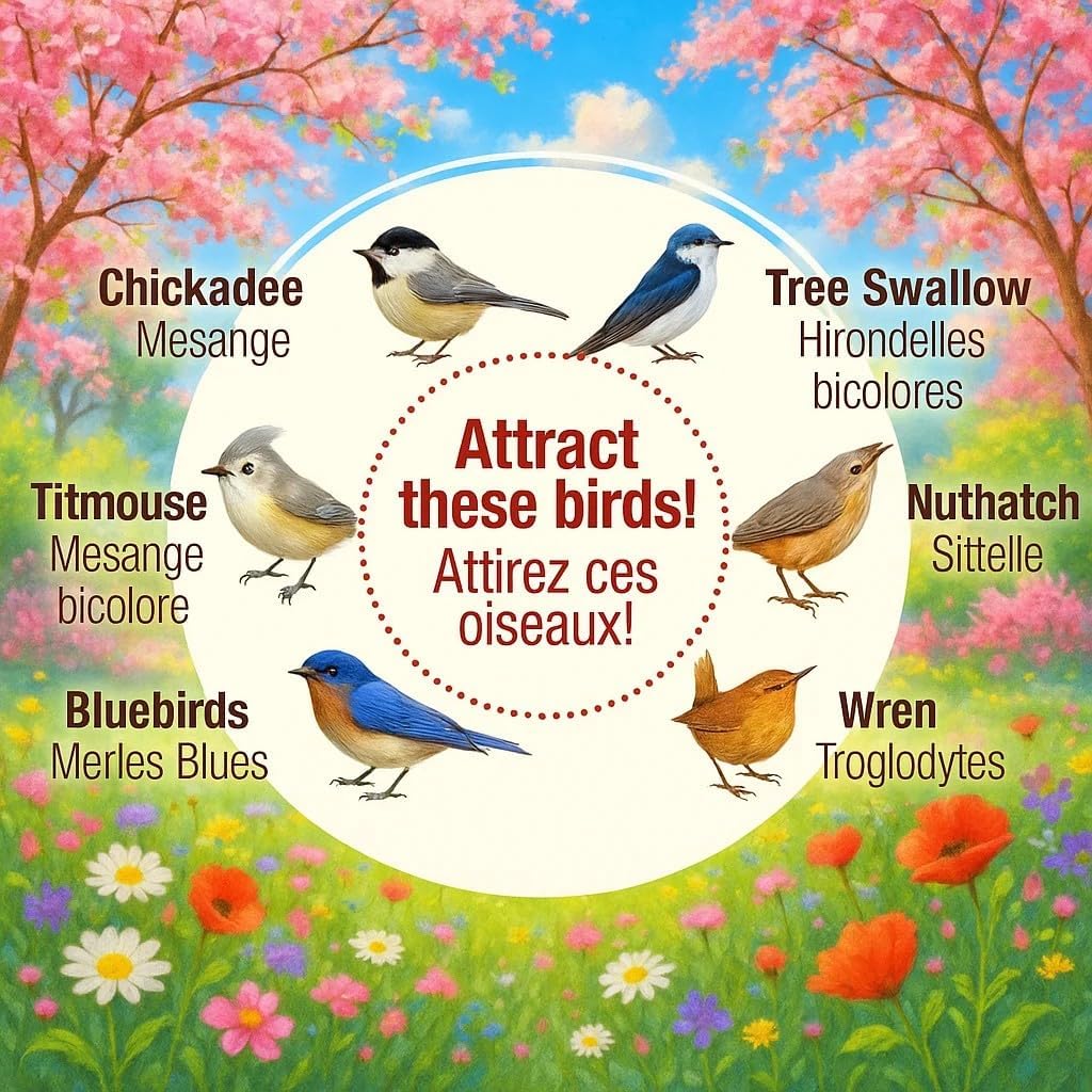 2PK Cedar Bluebird House, Wooden Bird House for Outside, 1.5" Entrance Hole Size, Stainless Steel Entrance Hole Protector, Silver Metal Roof, Colorful Garden Decorative, Pole Mountable (Yellow+Red)