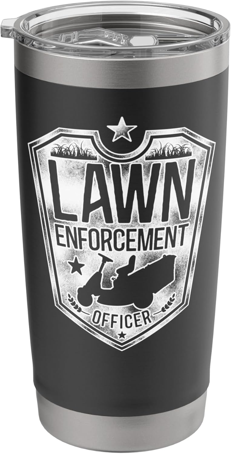 Lawn Mower Mowing Dad Father Landscaper Badge Lawn Stainless Steel Insulated Tumbler
