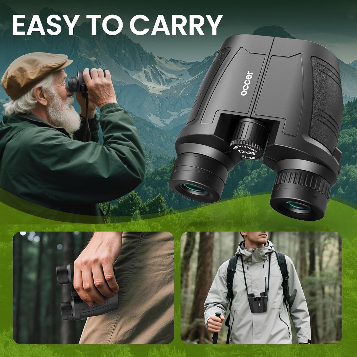 Occer 12x32 Compact Binoculars for Adults High Powered, Large Eyepiece Binocular for Kids - Easy Focus Binoculars for Bird Watching, Cruise Ship, Hunting, Travel, Sightseeing