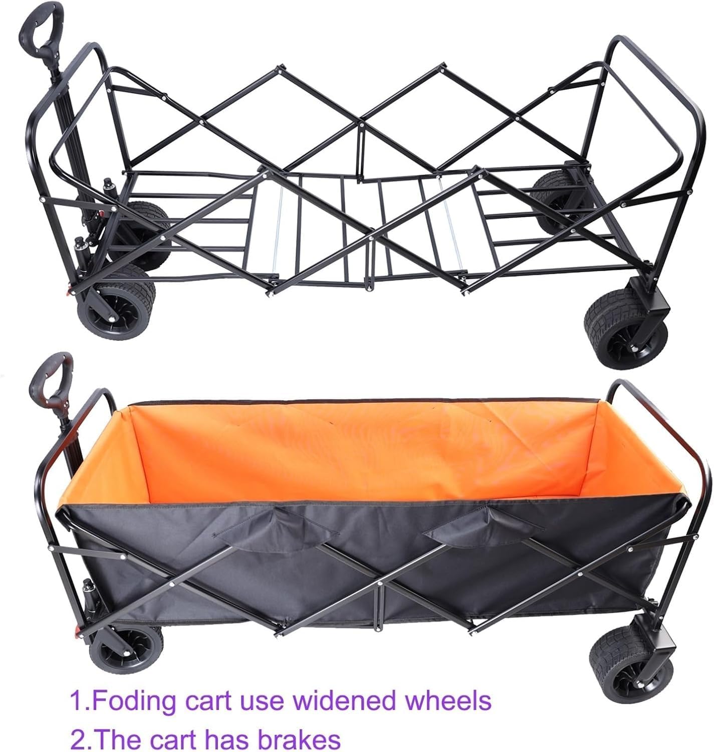 Extra Long Extender Folding Wagon, Beach Wagon for Sand with Big Wheel
